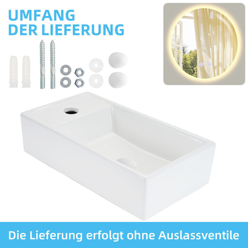 Belfry Bathroom 40mm L x 22mm W White Ceramic Rectangular Sink with Overflow