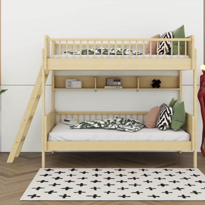 Lit superposé simple au-dessus de simple avec 3 tablettes de rangement, lit superposé en bois massif, l'échelle peut être changée à gauche ou à droite