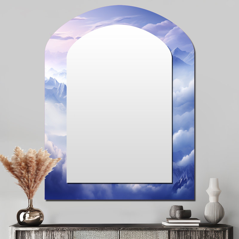 Mountain Blue Peak Harmonie I - miroir mural décoratif asymétrique de montagne, miroir traditionnel à forme libre, impression sur métal