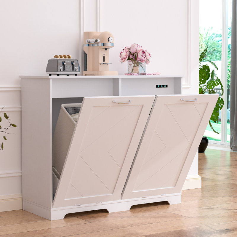 TC Double Tilt Out Trash Cabinet Recycling Trash Can Cabinet With Negative Ion and Deodorizing Function