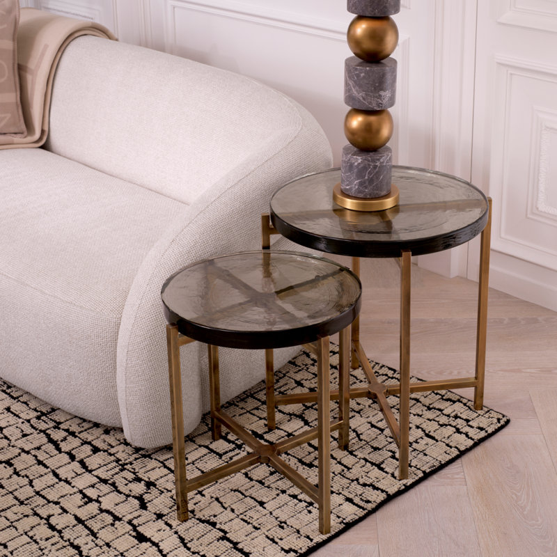 Side Table Haymann Vintage Brass Finish Set Of 2 - Glass L