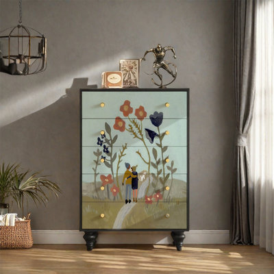 Elegant Walnut Wood Drawer Cabinet