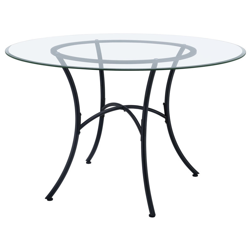 Table de salle à manger ronde Harragan de 48 pouces avec dessus en verre noir mat, Noir