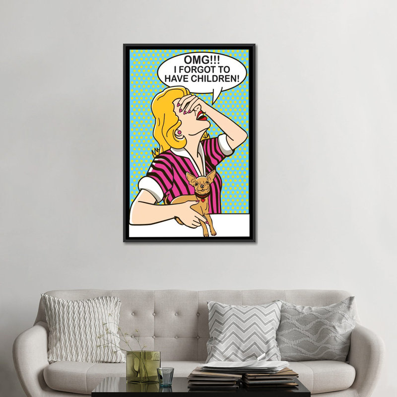 «OMG!» Impression sur toile, H 26 po x l 18 po x P 1,5 po, Toile avec cadre noir, Pas de tapis