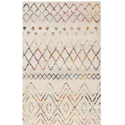 Christa Geometric Power Loom Ivory/Fuchsia Rug