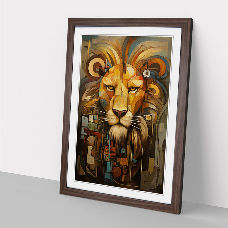 Lion Dadaism Art - Framed Print, 34cm H x 25cm W x 2cm D, Walnut Framed