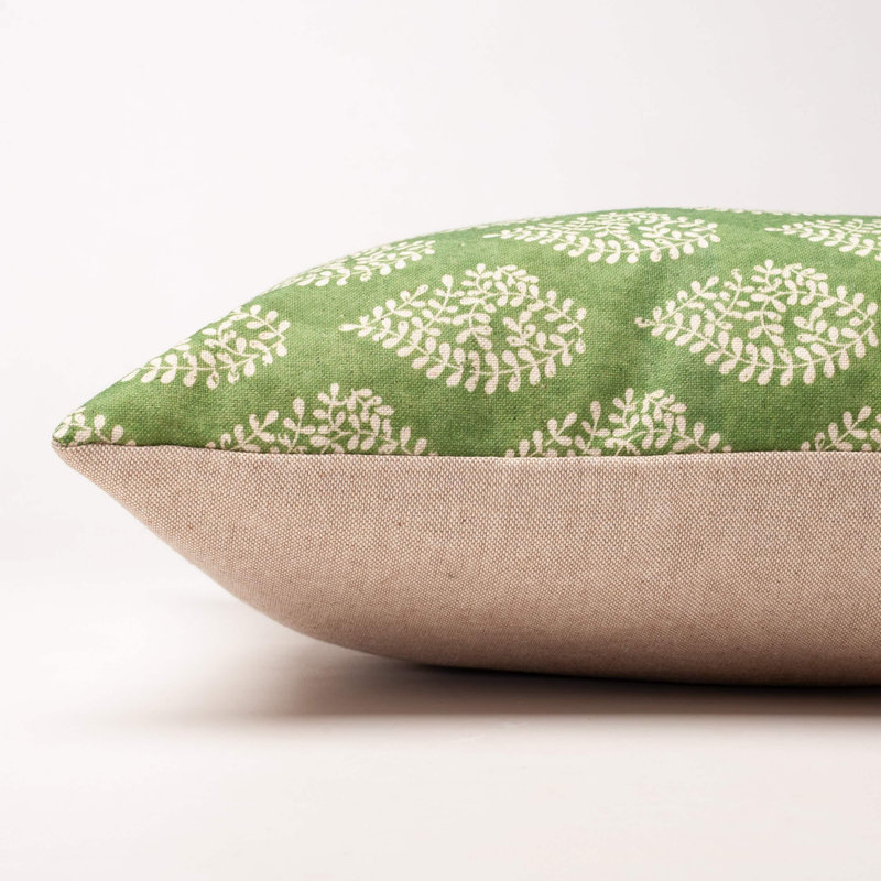 Striped and Floral Green Throw Cushion, 43x30cm, Feather filled