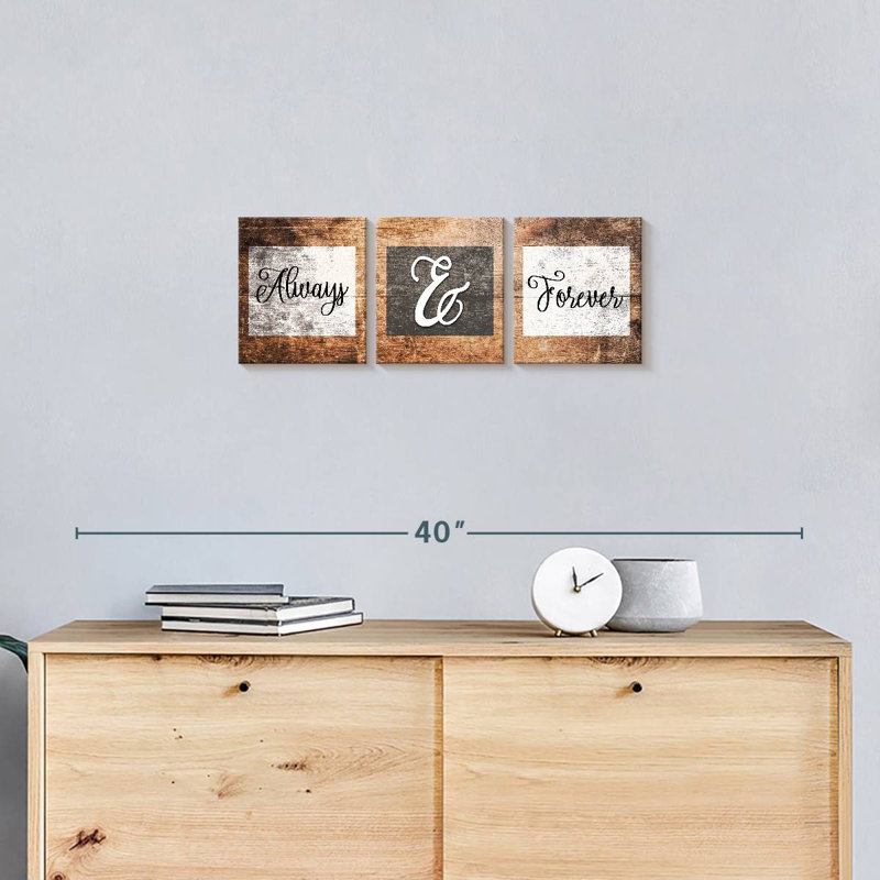 "Toujours et pour toujours", citation sur toile, 3 pièces, H 26 po x l 8 po x P 1 po