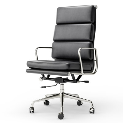 Modern Black Leather Office Chair With  Aluminum Alloy Base, Adjustable Swivel Executive Desk Chair With Arms