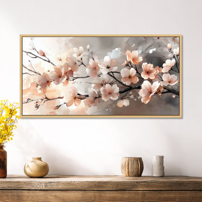 Rose gris délicat, cerisiers en fleurs délicats - impression sur toile encadrée fleur de cerisier, art mural floral grand