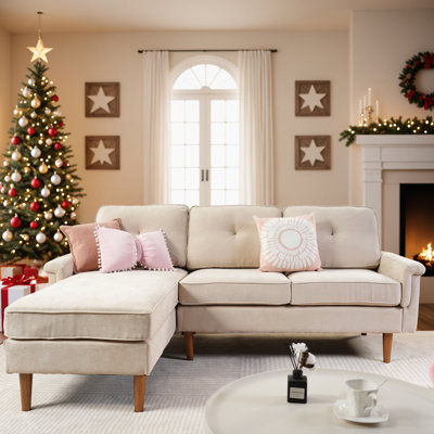 Viola 86.61" Sectional Sofa, L-Shaped Couch With Chaise, 4-Seater Modern Upholstered Corduroy Sofa For Apartment And Living Room Bedroom Apartment Lounge