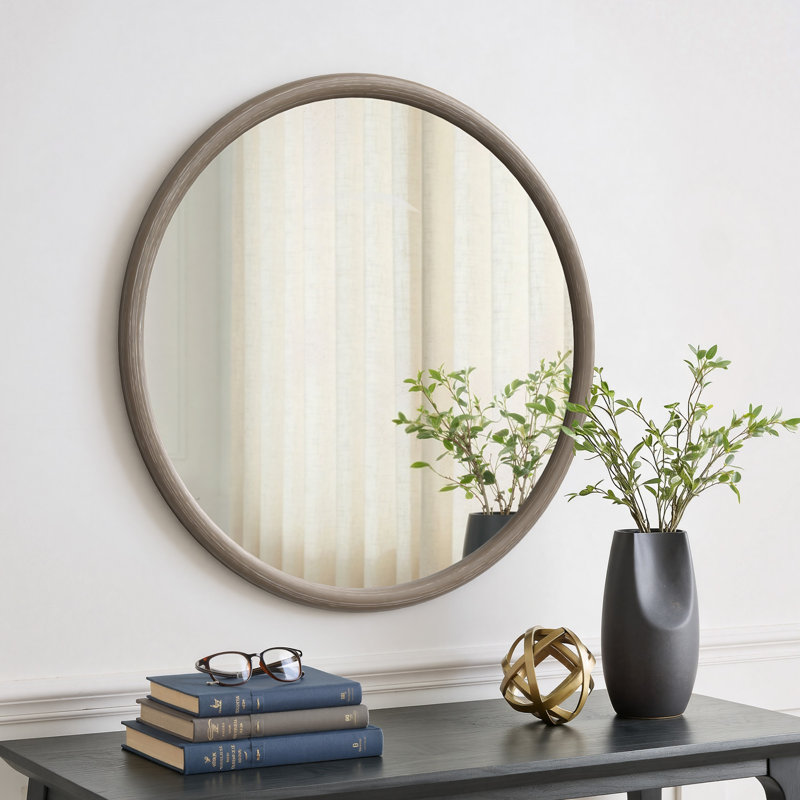 30'' Leyburn Modern Round Solid Natural Wood Framed Wall Mounted Mirror For Bathroom&Bedroom, 30" x 30", Antique Natural