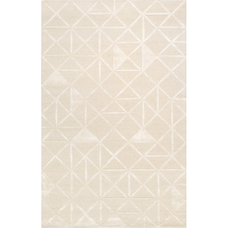 Hand-Tufted Off-White Wool & Viscose 9' x 12' Rectangular Rug