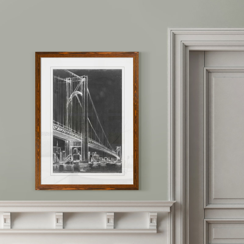 Pont de suspension blueprint i-reproduction de photo encadrée, Impression encadrée érable, H 32 po x l 44 po x 1,3 po
