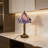 Tiffany Style Blue Purple Petal Stained Glass Table Lamp, Antique Bronze Resin Base, E26 Warm Bulb Included, Vintage Accent Lamp-1660781694