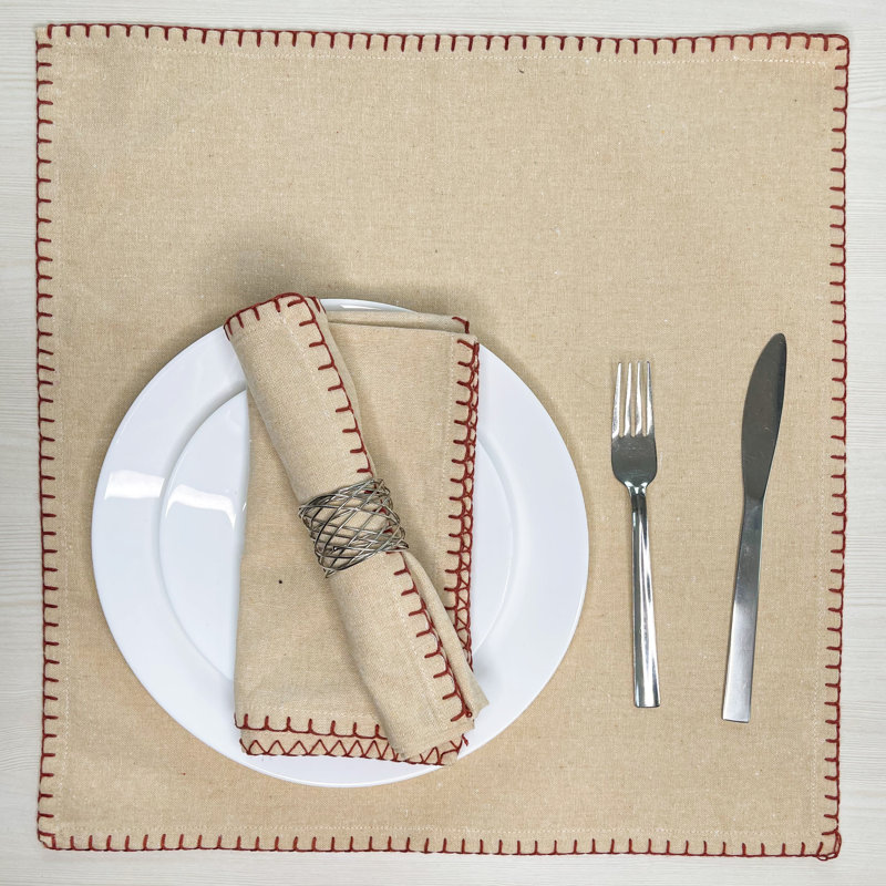 Cotton Solid Colour Square Napkin, Lin / rouille