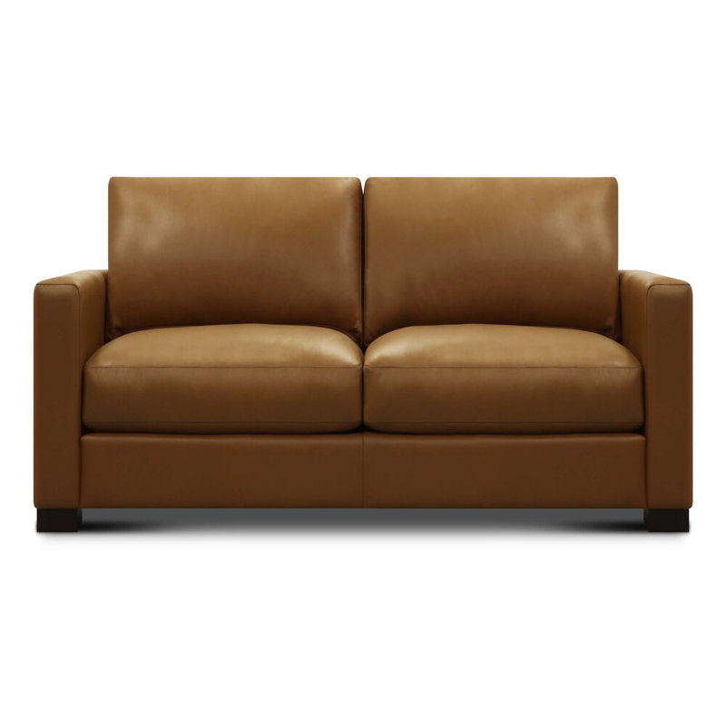 Canapé à accoudoirs carrés en cuir véritable Amberella, H 32 po x l 90 po x P 41 po