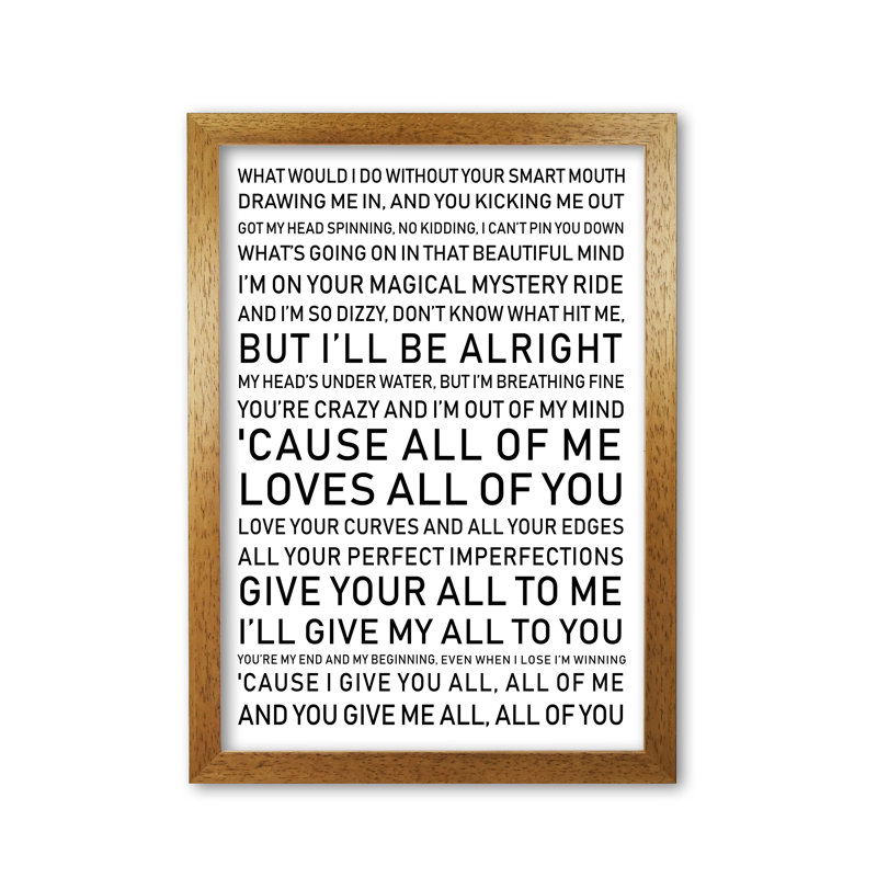 All Of Me - Print, 30 cm H x 21 cm W x 5 cm D, Honey Oak Frame