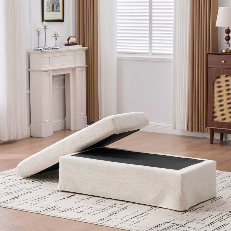 43.7" W Chenille Slipcovered Ottoman, Beige