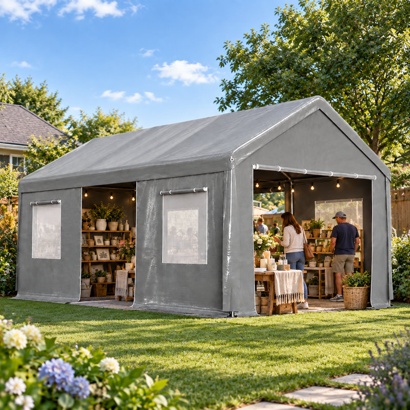 12 X 20 Ft Heavy Duty Carport Canopy Outdoor Garage With Roll-Up Doors And Mesh Windows