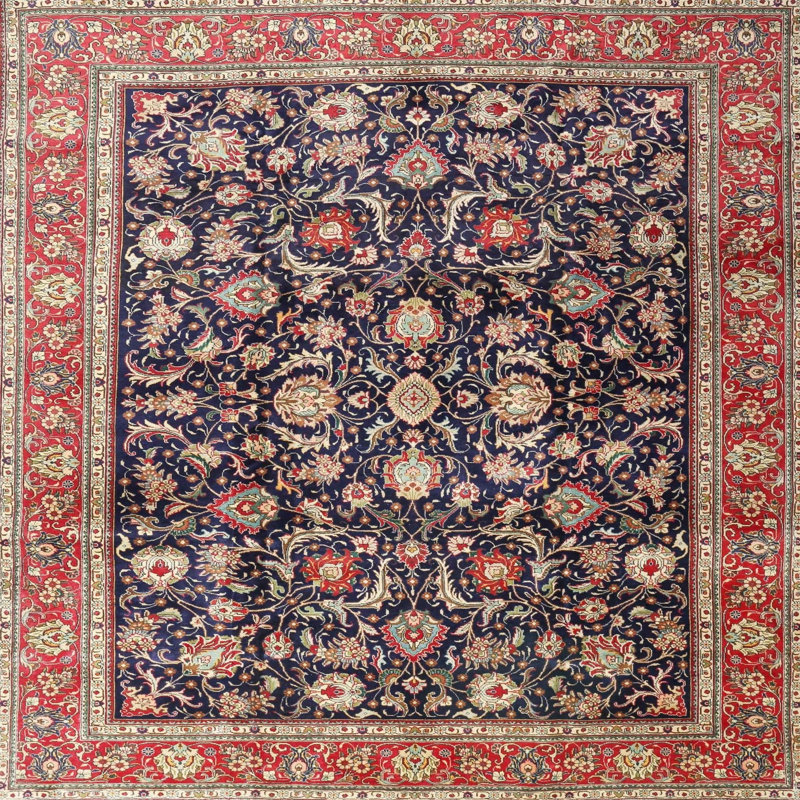 Tapis traditionnel rouge et noir Jaymalin, Carré 4 pi