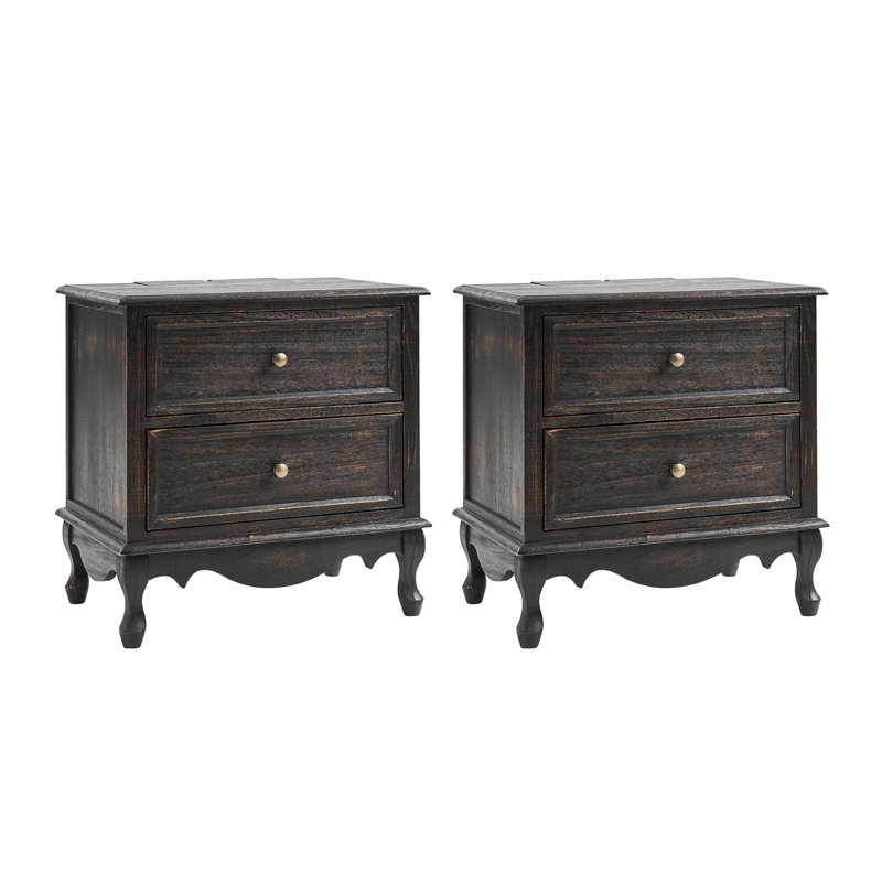 Hippe 61cm H Transitional 2 - Drawer Bedside Table with Wood Legs and Charging Station Space, Charcoal