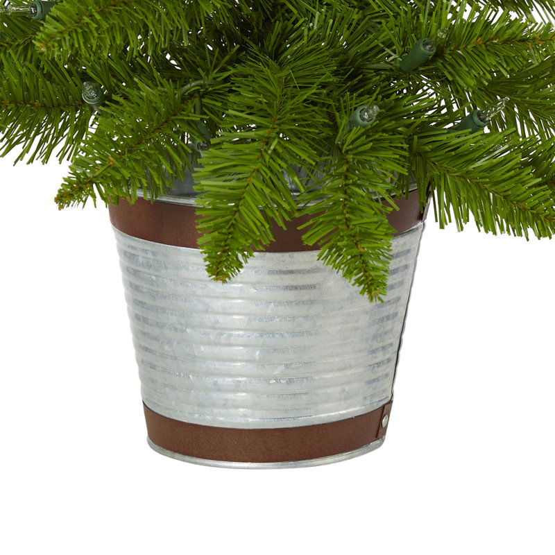 Arbre de Noël artificiel pin vert avec 35 lumières claires, H 2 pi