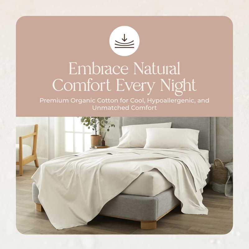 Certified Organic Queen Flat Sheet Only - 100% Organic Cotton Sheets With Luxurious Soft And Breathable 500 Thread Count Sateen Weave Finish - Gots & Fairtrade Certified (Natural, Queen)