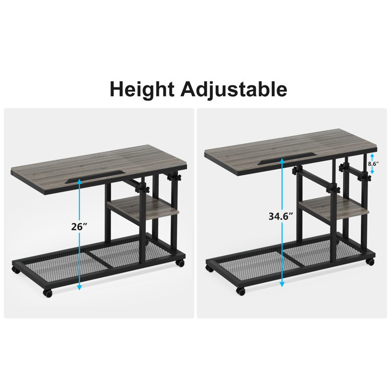 Height Adjustable C Table, Gray/Black