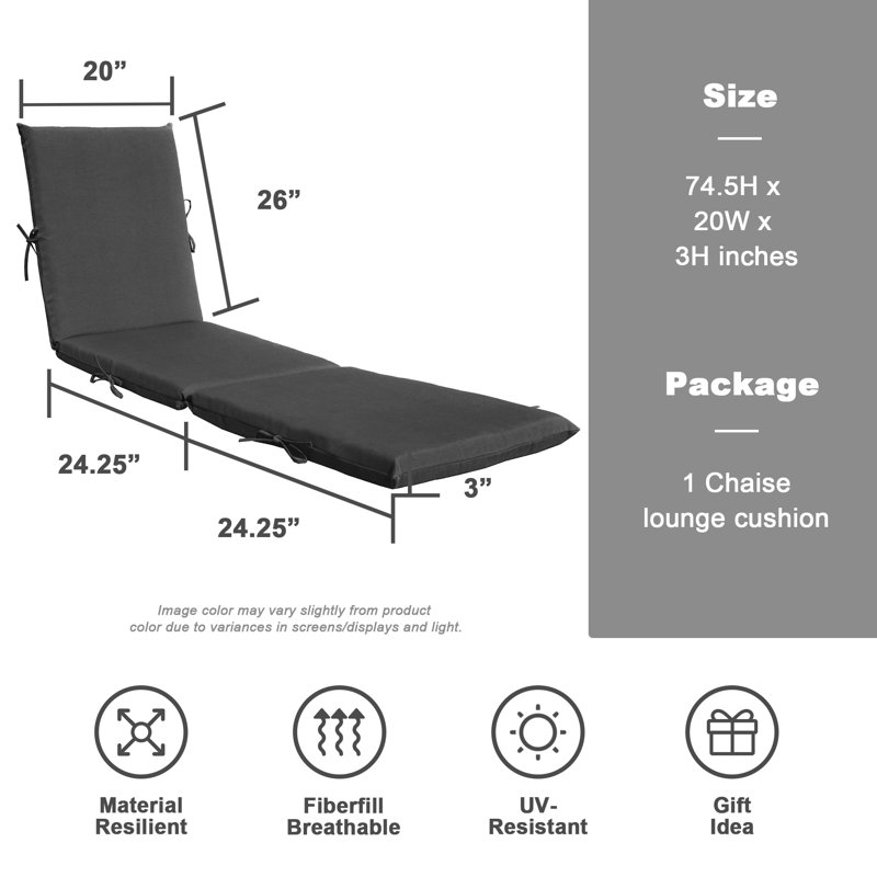 Indoor/Outdoor Patio Chaise Lounge Cushion, Gray