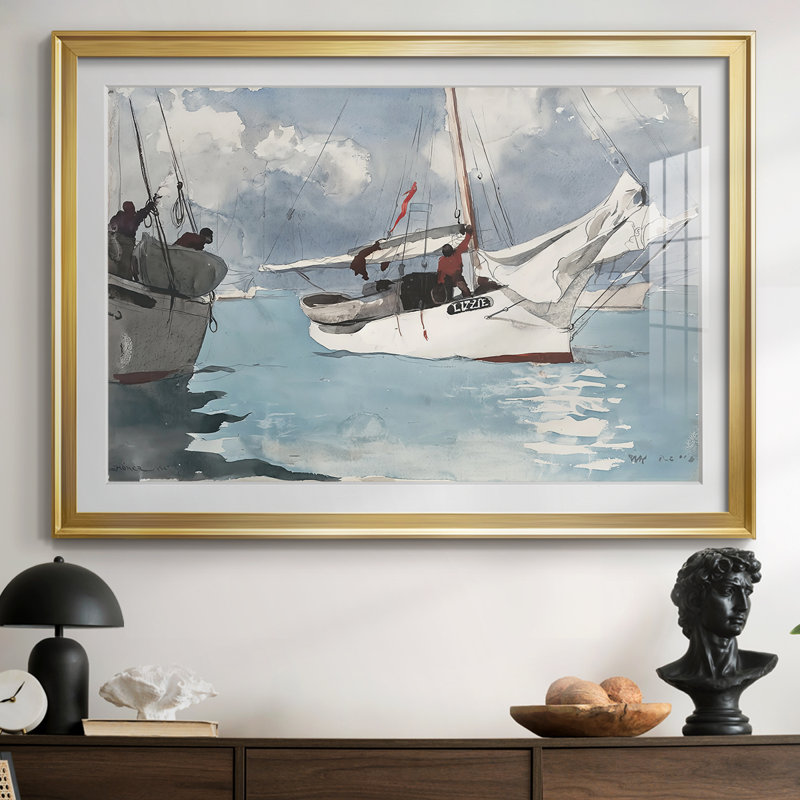 The Sloop «Lizzie» -Winslow Homer, reproduction encadrée avec passe-partout et verre 1873, 30 x 5 x 42,5, Impression encadrée