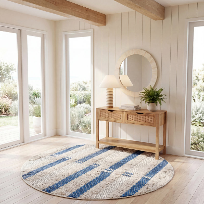 Stanwick Hand Woven Cotton Striped Rug, Round 6'