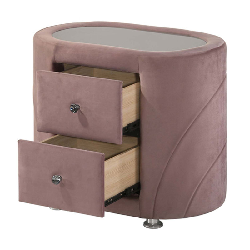 Table de chevet Salonia, velours rose