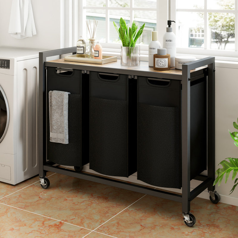 Panier à linge avec roulettes, panier à linge autoportant avec sacs amovibles et plateforme de rangement
