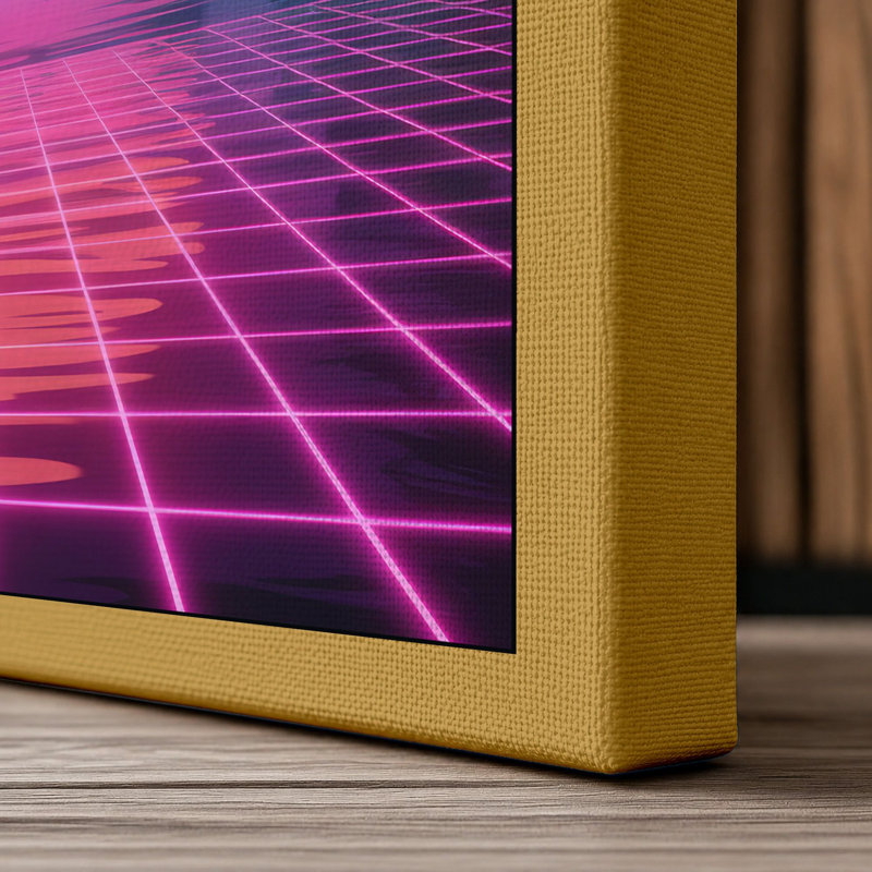 Neon Palm Horizon Retro 1 Piece Wrapped Canvas Wall Art, 18x12 - 45.7 x 30.5 cm, Ochre Border