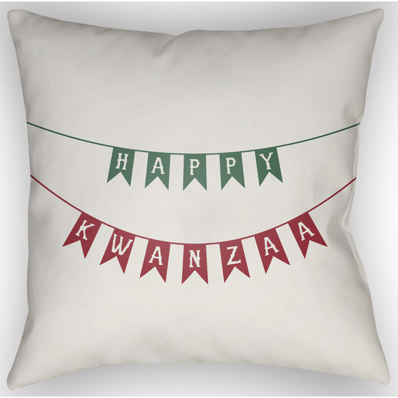 Indoor/Outdoor Throw Pillow, 20" H x 20" W x 4" D, White/Green/Red