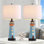 Ensemble de 2 lampes de table phare avec veilleuse, lampe de chevet nautique côtière avec ports USB et ampoules gratuites, base en résine bleue