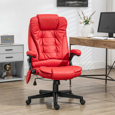 Fauteuil de bureau rouge avec chauffage et 6 points de vibration - hauteur du siège réglable et confortable, confort pour les jours de travail, massage inclinable dans les accoudoirs, massage pour atténuer l'inconfort du dos, offre quotidienne