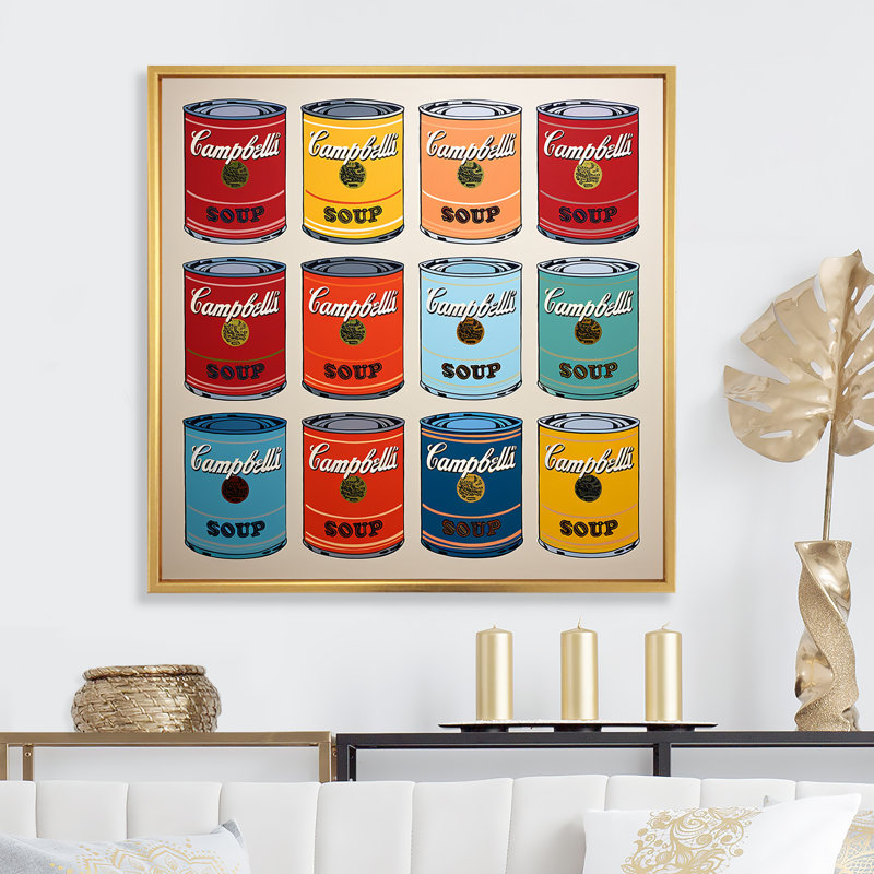 Pop Art Soup Collage II - Milk, reproduction d'art encadrée, Cadre flottant doré, H 36 po x l 36 po x P 1,5 po