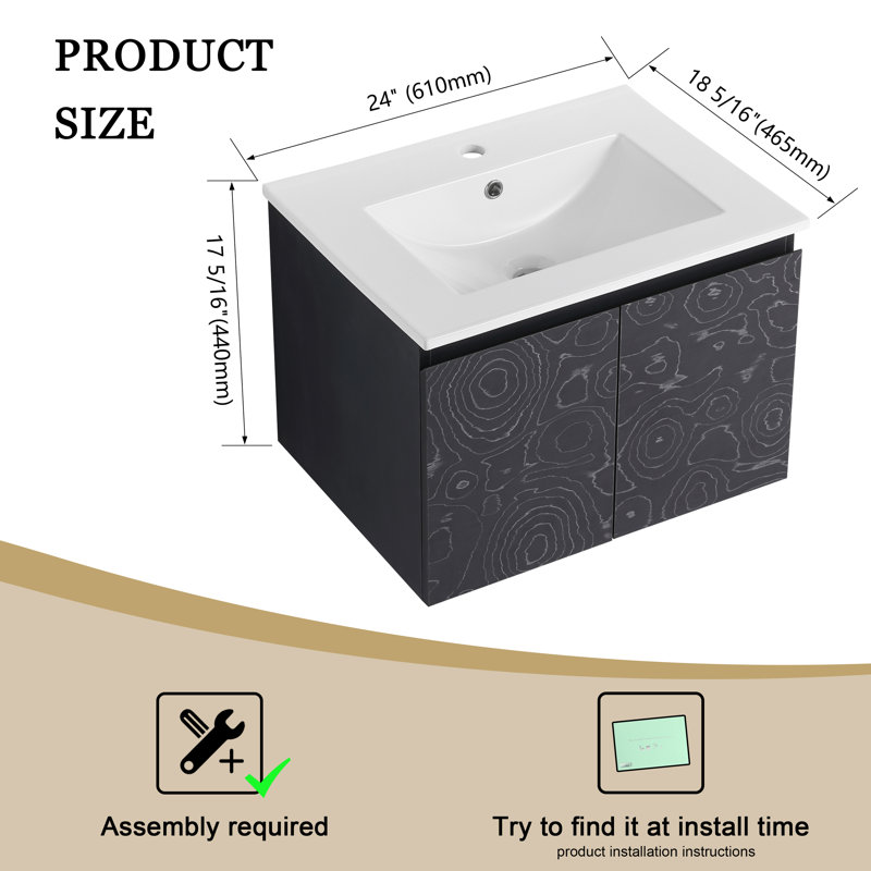 Ensemble de meuble-lavabo simple 24,03 po Humerah avec plateau en céramique