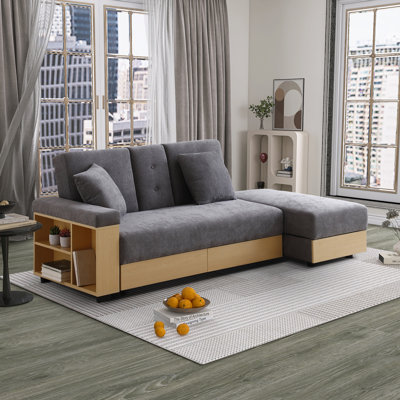 Convertible Sleeper Couch Sectional Sofa with Drawers and Storage Ottoman