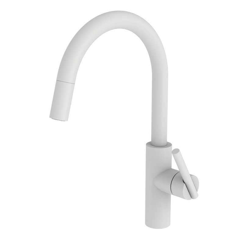 East Linear Single Handle Pull Down Kitchen Faucet, Matte White
