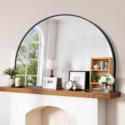Arched Wall Mirror, 48"X36" Black Arched Mirror With Tempered Glass, Metal Frame, Large Size For Entryway Table, Mantel,Living Room,Over Sink,Arch Mirror For Decor,Shatterproof&Crystal-Clear