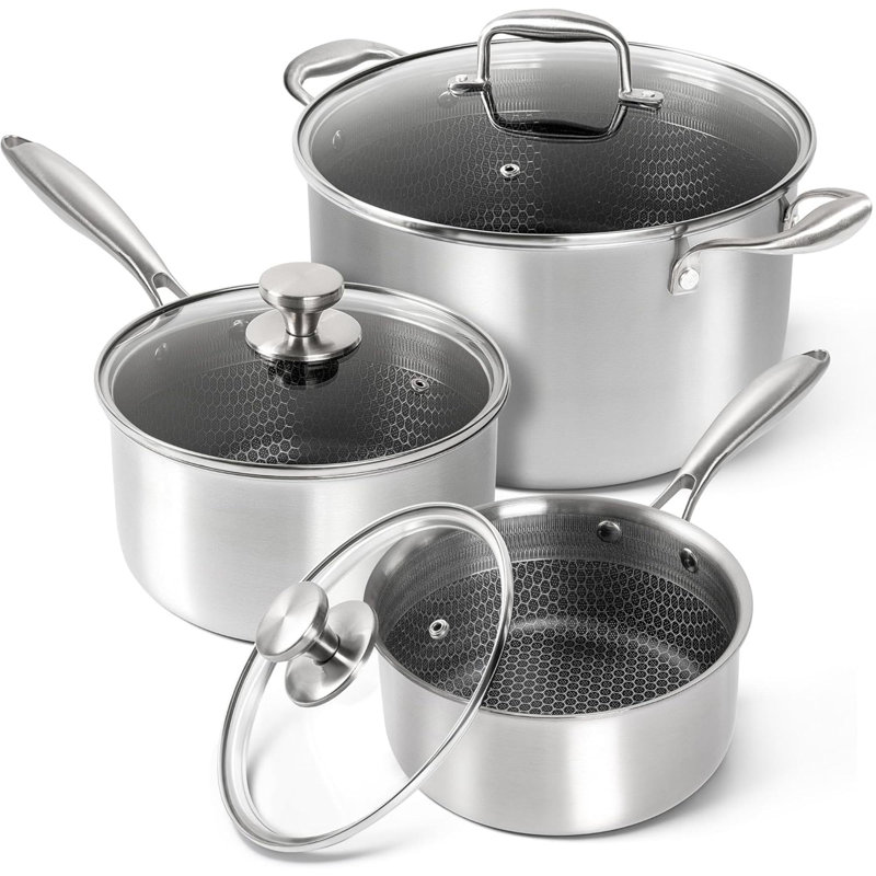 Ensemble de marmites en acier inoxydable 6 plis 6 pintes 2QT et 3QT et 8QT avec couvercles Ensemble de marmites intérieures antiadhésives en nid d'abeille