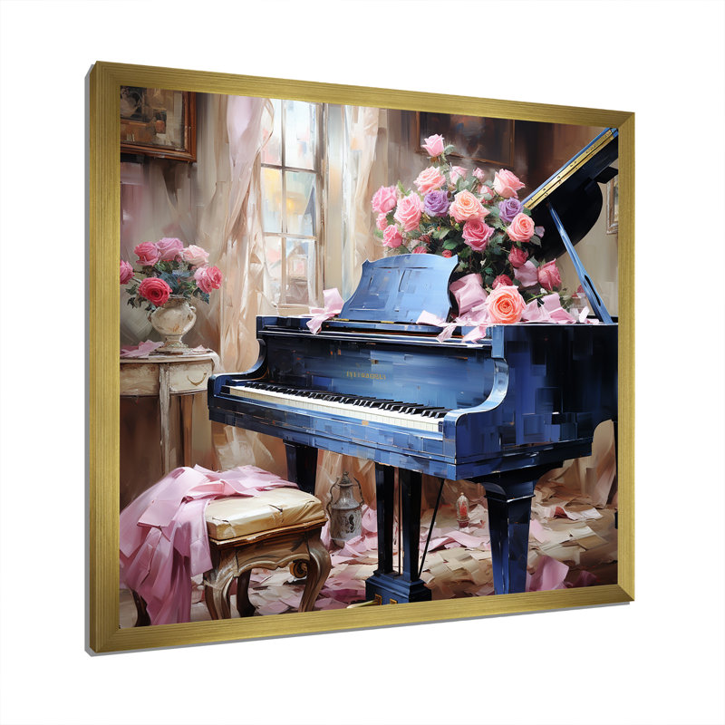 Vintge Piano Romantic Melodies 2 - Piano Wall Art, Gold Single Picture Framed, 16" H x 16" W x 1" D