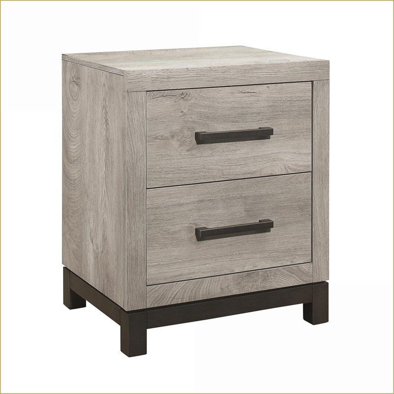 Table de chevet 2 tiroirs 2 tons gris - Rangement en mélamine de qualité supérieure