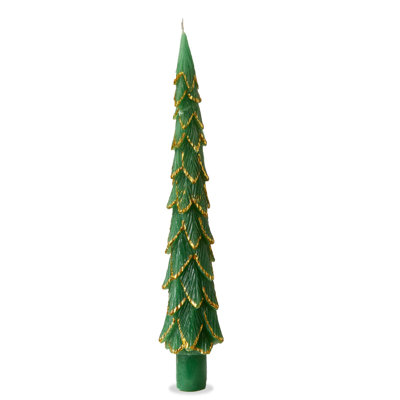 Gilded Pine Tree Taper Candle S/2
