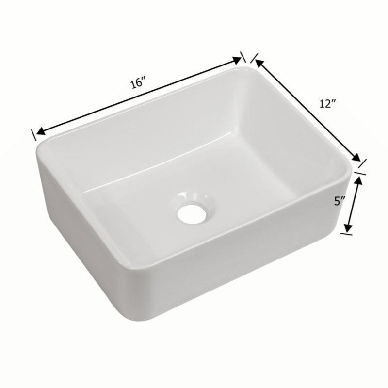 16"X12" White Ceramic Rectangular Vessel Bathroom Sink