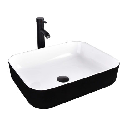 Lavabo de salle de bain vasque rectangulaire en céramique blanche avec robinet