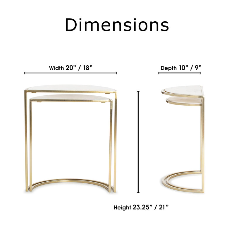 Kingston White Marble and Gold Metal Nesting Side Tables Set of 2